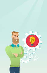 Image showing Caucasian man with business idea lightbulb in gear