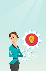 Image showing Caucasian woman with business idea bulb in gear.