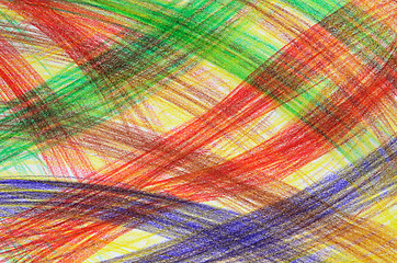 Image showing Hand-drawn multicoloured crayon strokes