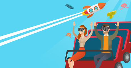 Image showing Couple in vr headset riding on a roller coaster.