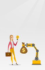 Image showing Woman selling idea of engineering of robotic hand.