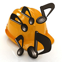 Image showing Music notes and hard hat. 3d render