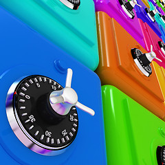 Image showing Many colorful safes. 3d render