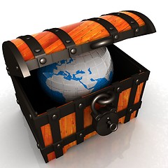 Image showing Earth in wood chest. Original global ecology concept of saved Ea