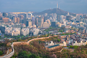 Image showing Seoul skyline on sunset, South Korea.