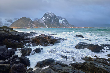 Image showing Rocky coast of fjord in Norway