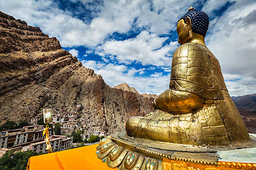 Image showing Buddha statue and Hemis monastery. Ladakh