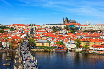 Image showing View of Mala Strana,  Charles bridge and Prague castle from Old 