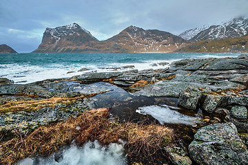 Image showing Rocky coast of fjord in Norway