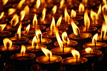 Image showing Burning candles in Buddhist temple. Dharamsala, Himachal Pradesh