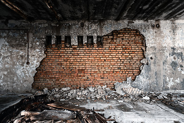 Image showing Abandoned damaged building wall