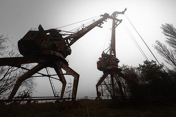 Image showing Rusty old industrial dock cranes at Chernobyl Dock, 2019