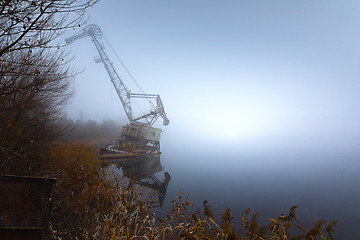 Image showing Rusty old industrial dock cranes at Chernobyl Dock, 2019