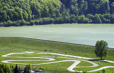 Image showing Karting race circuit near lake