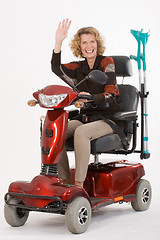 Image showing Disabled elderly woman beckons