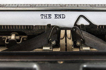 Image showing Vintage typewriter with text the end