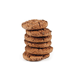 Image showing Double chocolate chip cookies stack isolated on white.