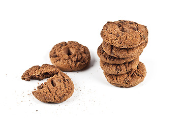 Image showing Double chocolate chip cookies stack isolated on white.