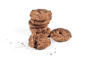 Image showing Double chocolate chip cookies stack isolated on white.