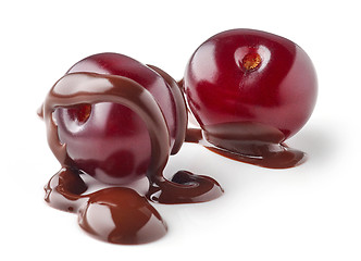 Image showing sour cherries covered with melted chocolate