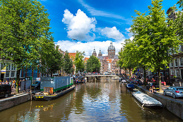 Image showing Canal and St. Nicolas Church in Amsterdam