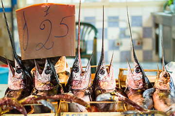 Image showing Fresh swordfish being sold at the sicilian fish market