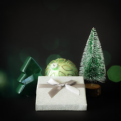 Image showing Christmas decoration gift box on black background