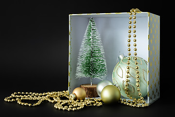 Image showing Christmas decoration gift box on black background