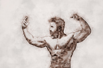 Image showing muscular man ball pen doodle