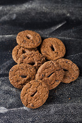 Image showing Double chocolate chip fresh cookies heap.