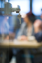 Image showing Open  glass door with keys