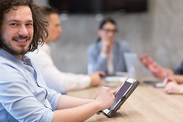 Image showing Startup Business Team At A Meeting at modern office building