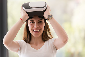 Image showing woman using VR-headset glasses of virtual reality