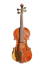 Image showing cracked old violin over white