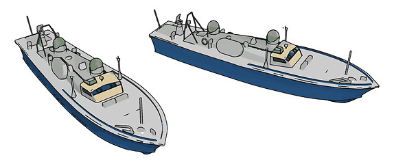 Image showing 3D illustration of two blue army ships vector illustration on wh