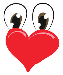 Image showing Cartoon funny red heart with two-oval shaped black eyes vector o