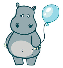 Image showing Cute grey hippo with blue balloon vector illustration on white b