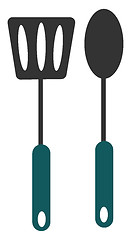 Image showing Nylon slotted serving spoon and a spoon vector or color illustra