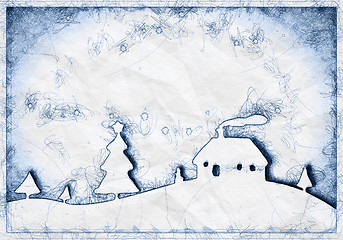 Image showing blue ballpoint pen doodle christmas background