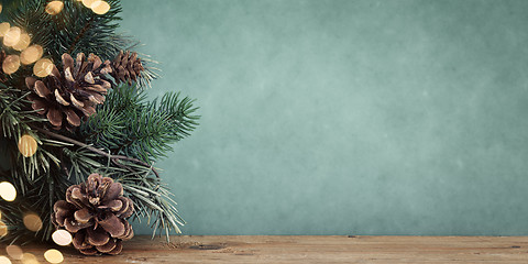 Image showing twig with pine cones bokeh background