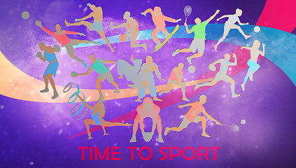 Image showing Creative collage of drawned silhouettes of sportsmen