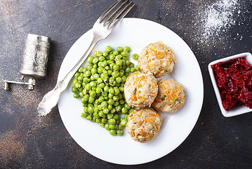 Image showing cutlets with peas