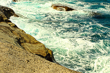 Image showing splashing waves at Sarakiniko beach