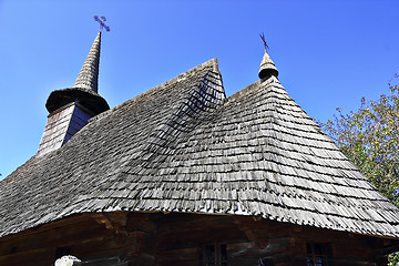 Image showing closeup of old wooden church roof