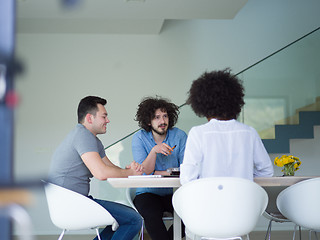 Image showing Multiethnic startup Business Team At A Meeting at modern office 