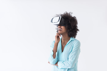 Image showing black girl using VR headset glasses of virtual reality