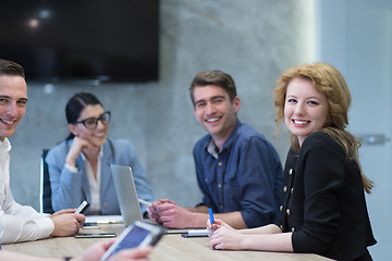 Image showing Startup Business Team At A Meeting at modern office building