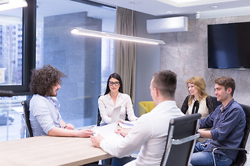 Image showing Startup Business Team At A Meeting at modern office building