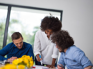 Image showing Multiethnic startup Business Team At A Meeting at modern office 