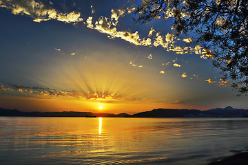 Image showing orange sunset in Milos island
